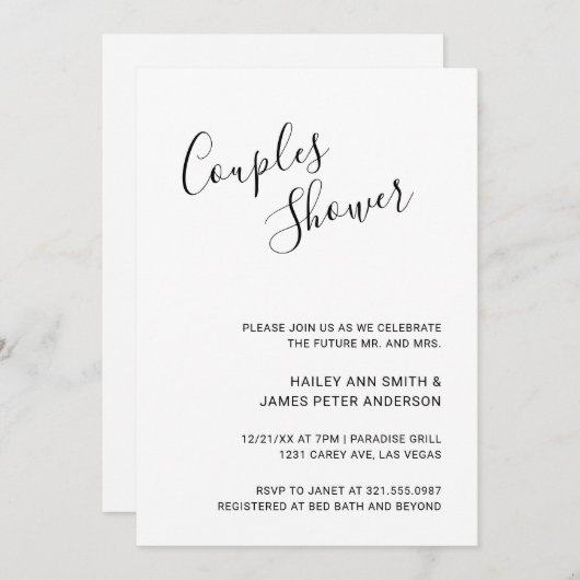 Eenvoudige handgeschreven Script Couples Shower Kaart (Voorkant / Achterkant)