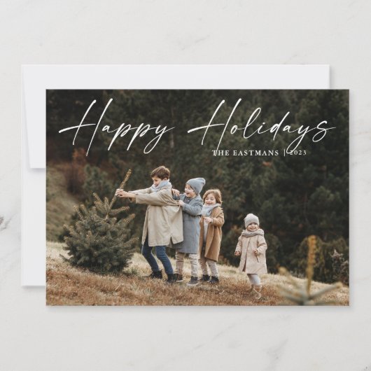 Eenvoudige handgeschreven script foto blij feestdagenkaart (Voorkant)