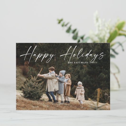 Eenvoudige handgeschreven script foto blij feestdagenkaart (Staand voorkant)