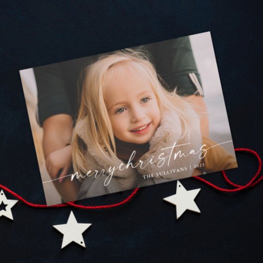 Eenvoudige handgeschreven script foto kerst feestdagenkaart