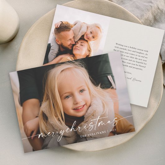 Eenvoudige handgeschreven script foto kerst feestdagenkaart