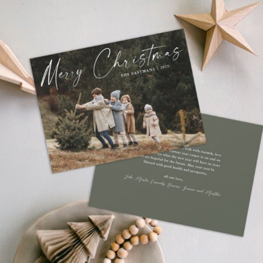 Eenvoudige handgeschreven script foto kerst feestdagenkaart