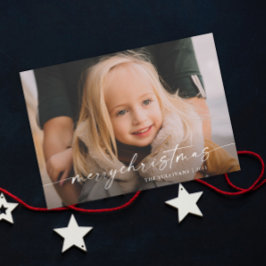 Eenvoudige handgeschreven script foto Kerstmis Feestdagenkaart