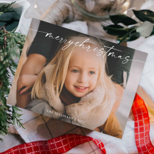 Eenvoudige handgeschreven script foto Kerstmis Feestdagenkaart