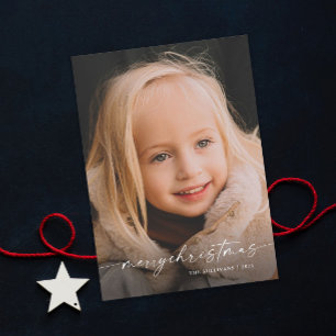 Eenvoudige handgeschreven script foto Kerstmis Feestdagenkaart