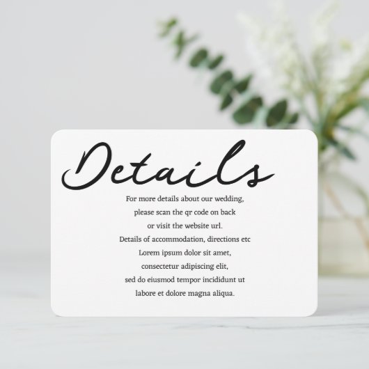 Eenvoudige handgeschreven typografie Details QR Co Informatiekaartje (Staand voorkant)