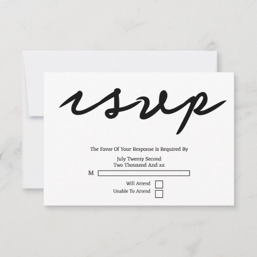Eenvoudige handgeschreven typografie minimalistisc RSVP kaartje (Voorkant)