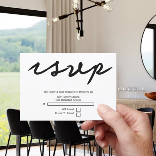 Eenvoudige handgeschreven typografie minimalistisc RSVP kaartje