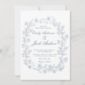 eenvoudige handgetekende Blauwe lijn bloementuin b Save The Date (Voorkant)