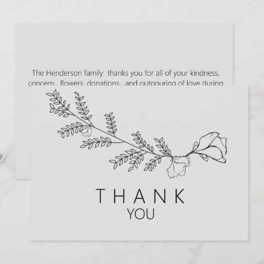 Eenvoudige handgetekende bloemstengel begrafenis D Bedankkaart (Voorkant / Achterkant)