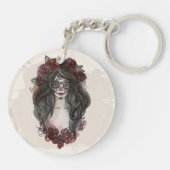 Eenvoudige handgetekende Dia de los Muertos | Butt Sleutelhanger (Achterkant)