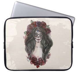 Eenvoudige handgetekende Dia de los Muertos-laptop Laptop Sleeve