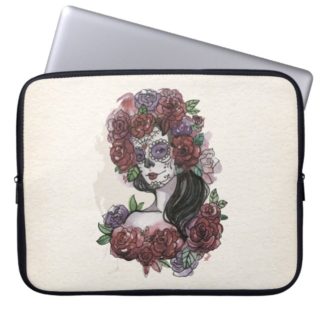 Eenvoudige handgetekende Dia de los Muertos-laptop Laptop Sleeve (Voorkant)