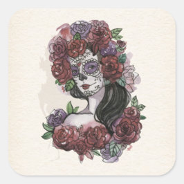 Eenvoudige handgetekende Dia de los Muertos | Stic Vierkante Sticker