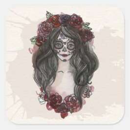 Eenvoudige handgetekende Dia de los Muertos | Stic Vierkante Sticker