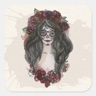 Eenvoudige handgetekende Dia de los Muertos   Stic Vierkante Sticker