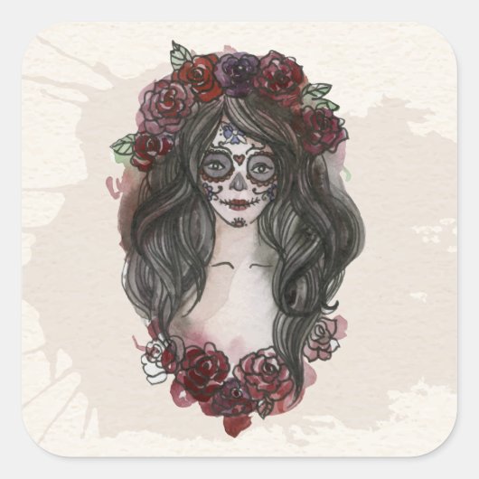 Eenvoudige handgetekende Dia de los Muertos | Stic Vierkante Sticker (Voorkant)