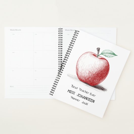 Eenvoudige handgetekende Schattigee Red Apple best Planner (Display)