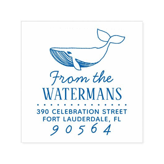 Eenvoudige handgetekende walvis familienaam retour  zelfinktende stempel (Design)