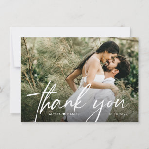 Eenvoudige Handlettering Minimale bruiloft foto Ha Bedankkaart