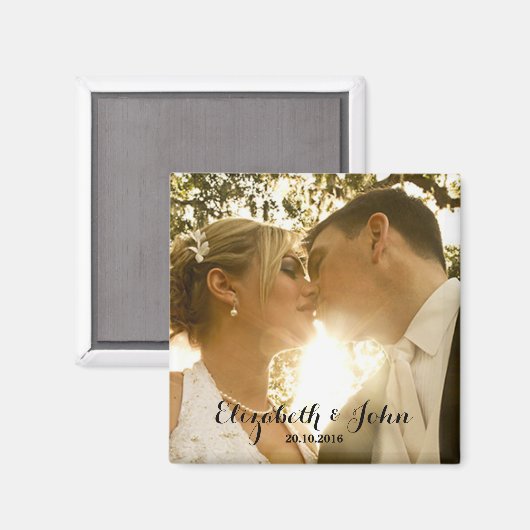 Eenvoudige handschrift bruiloft foto magneet (Voorkant / Achterkant)