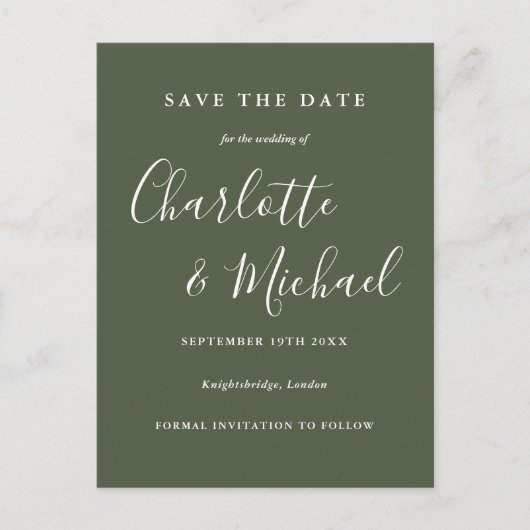 Eenvoudige Handtekening Bruiloft Save the Date Kaa Briefkaart (Voorkant)