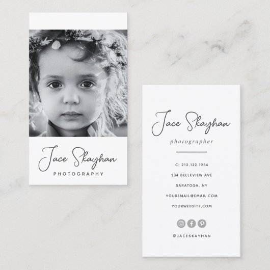 Eenvoudige handtekening Elegant Script Photography Visitekaartje (Voorkant / Achterkant)