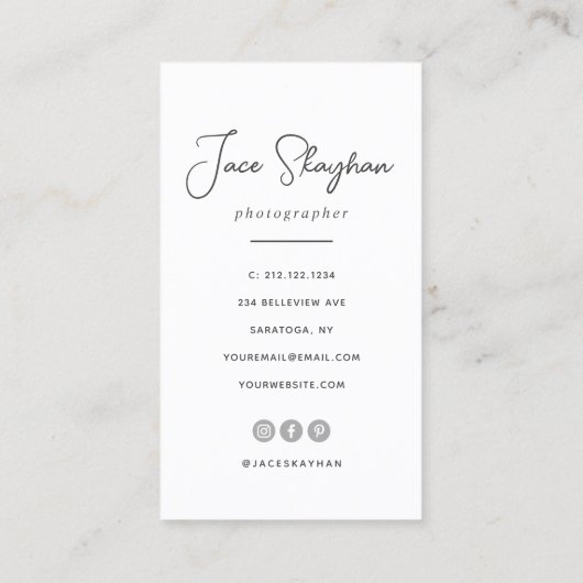 Eenvoudige handtekening Elegant Script Photography Visitekaartje (Achterkant)