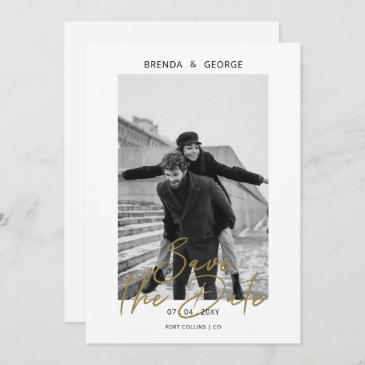 Eenvoudige handtekening minimalistisch foto Opslaa Save The Date (Voorkant / Achterkant)