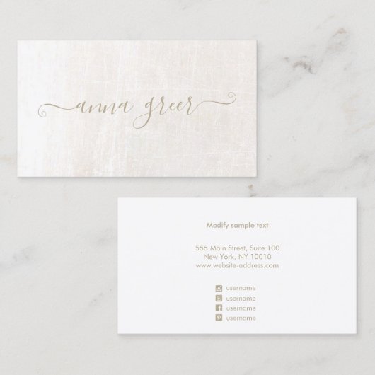 Eenvoudige handtekening script: witte marmer gebor visitekaartje (Voorkant / Achterkant)