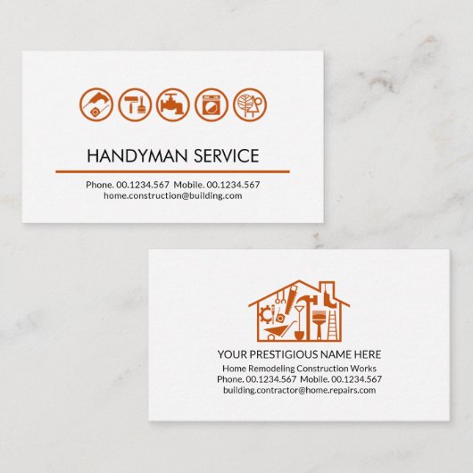 Eenvoudige Handyman Tools Home Reparaties Visitekaartje (Voorkant / Achterkant)