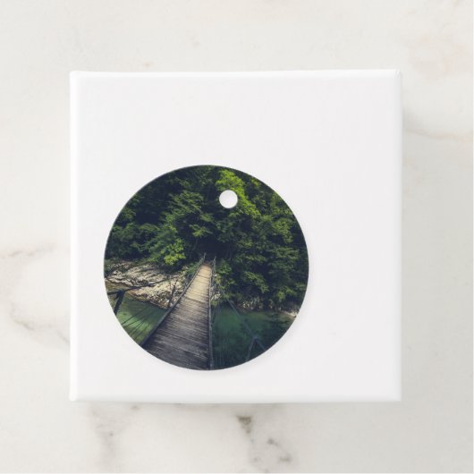 Eenvoudige hangbrug over de Idrijca, handschoen Bedankjes Labels (In situ)