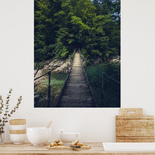 Eenvoudige hangbrug over de Idrijca, handschoen Poster (Keuken)