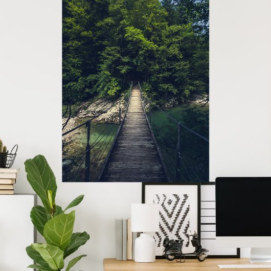 Eenvoudige hangbrug over de Idrijca, handschoen Poster (Thuiskantoor)