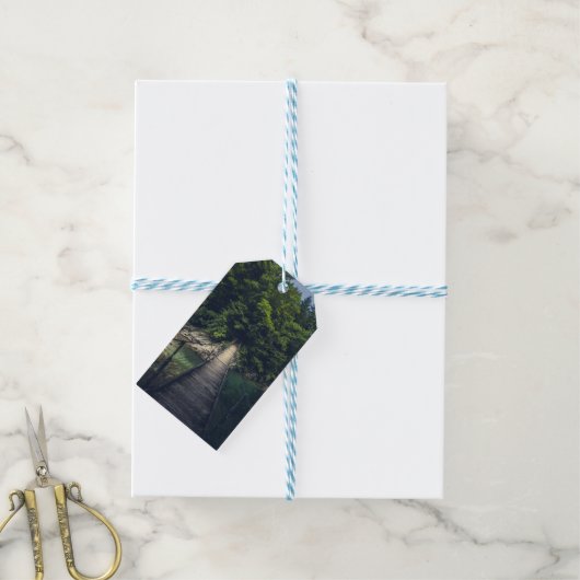 Eenvoudige hangbrug over rivier Idrijca, Slovenië Cadeaulabel (Met Touw)