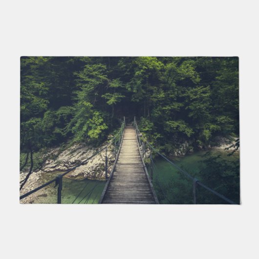 Eenvoudige hangbrug over rivier Idrijca, Slovenië Deurmat (Voorkant)