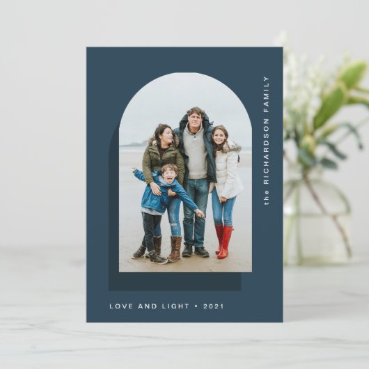 Eenvoudige hanukkah Arch | Moderne twee foto Feestdagenkaart (Staand voorkant)