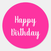 Eenvoudige Happy Birthday Hot Pink Ronde Sticker (Voorkant)