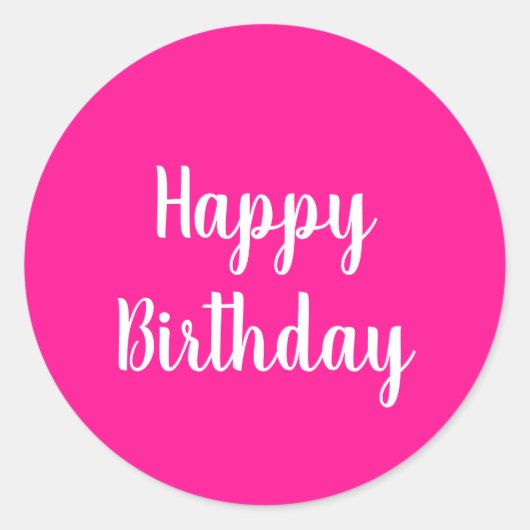 Eenvoudige Happy Birthday Hot Pink Ronde Sticker (Voorkant)