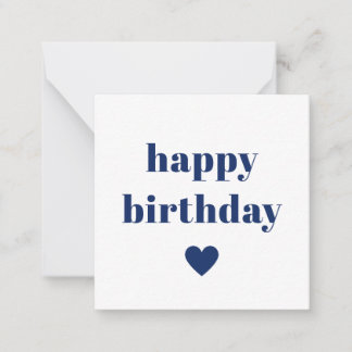 Eenvoudige Happy Birthday Typografie Navyblauw & W Notitiekaartje