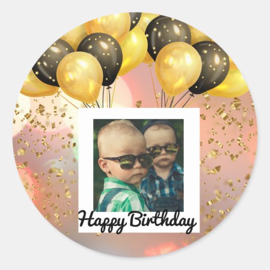 Eenvoudige Happy Birthday Voeg persoonlijke foto-t Ronde Sticker (Voorkant)