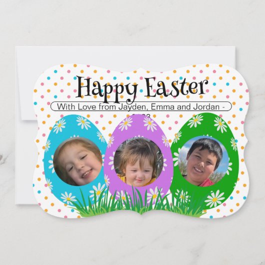 Eenvoudige Happy Easter Photo Flower Eggs x3 Kaart (Voorkant)