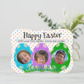 Eenvoudige Happy Easter Photo Flower Eggs x3 Kaart (Staand voorkant)
