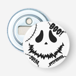 Eenvoudige Happy Halloween Boo familie en vrienden Button Flesopener