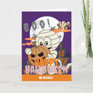 Eenvoudige Happy Halloween Mummy familie en vriend Kaart