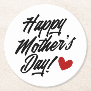 Eenvoudige Happy Moederdag kalligrafie   Onderzett Ronde Kartonnen Onderzetter