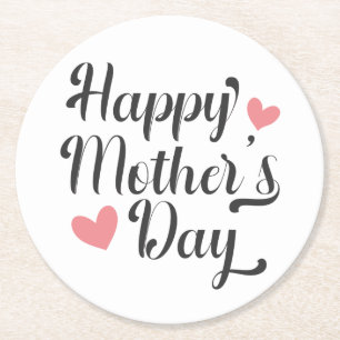 Eenvoudige Happy Moederdag kalligrafie   Onderzett Ronde Kartonnen Onderzetter