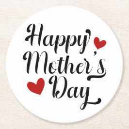 Eenvoudige Happy Moederdag kalligrafie | Onderzett Ronde Kartonnen Onderzetter