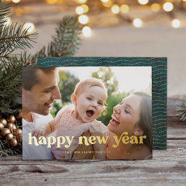 Eenvoudige Happy New Year Gold Photo Holiday Kaart