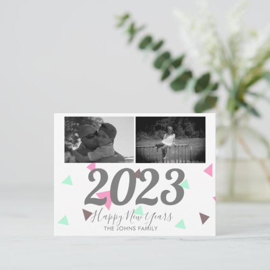 Eenvoudige Happy Nieuwjaar 2023 Roze Confetti Briefkaart (Staand voorkant)